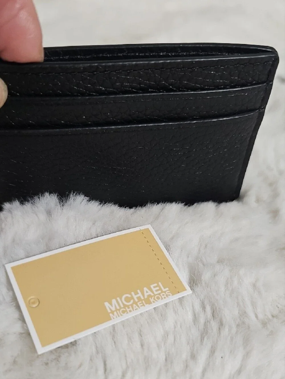 NEW! Michael Kors Black Leather Reed Card Holder